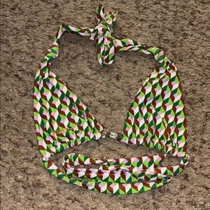 Skatie Geometric Bikini Top - Green, Pink, Brown